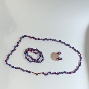 Hand Tatting Necklace Bracelet and Pierced Earring Colorful Set